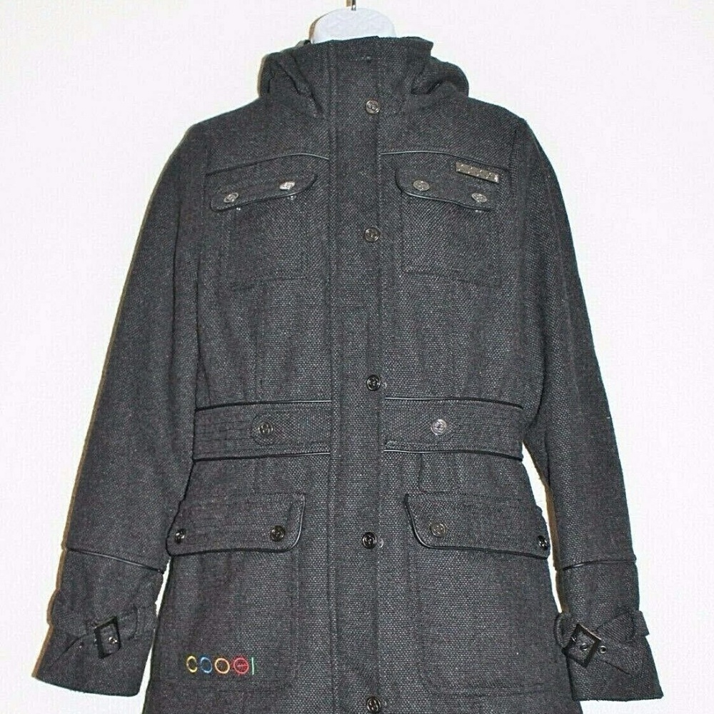 COOGI Women Black Hooded 4 Pocket Zip/Button Up